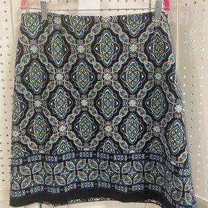 Talbots Blue and Lime Patterned A-Line Skirt